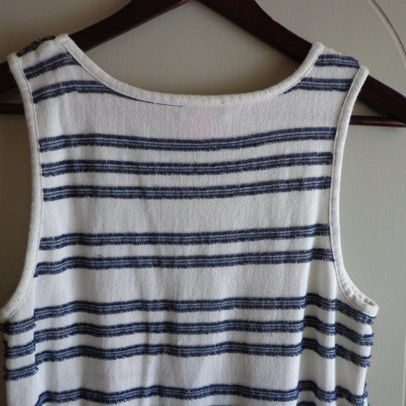 Vince Camuto Sleeveless Dress Pom Pom Hem Stripes Blue/Off Wht - Picture 7 of 14